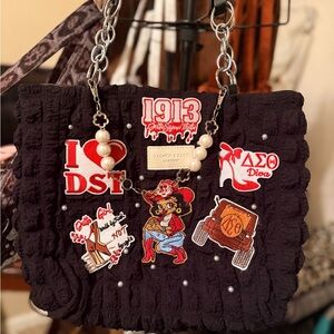 Black Embellished Patch Tote Bag -